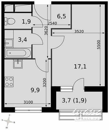 1-к квартира, 40.7 м², этаж 9/16 Москва - изображение 1