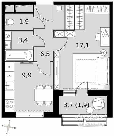 1-к квартира, 40.7 м², этаж 9/16 Москва - изображение 2