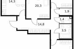 3-к квартира, 84 м², этаж 9/14