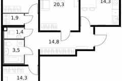 3-к квартира, 84.1 м², этаж 7/14