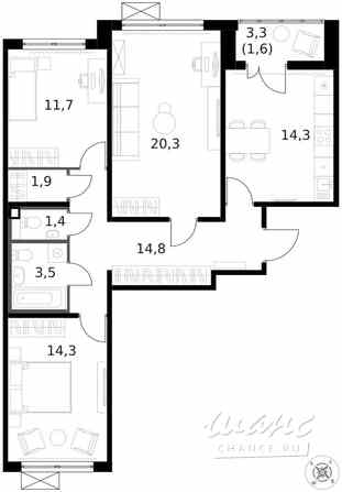 3-к квартира, 84.1 м², этаж 11/14 Москва - изображение 1