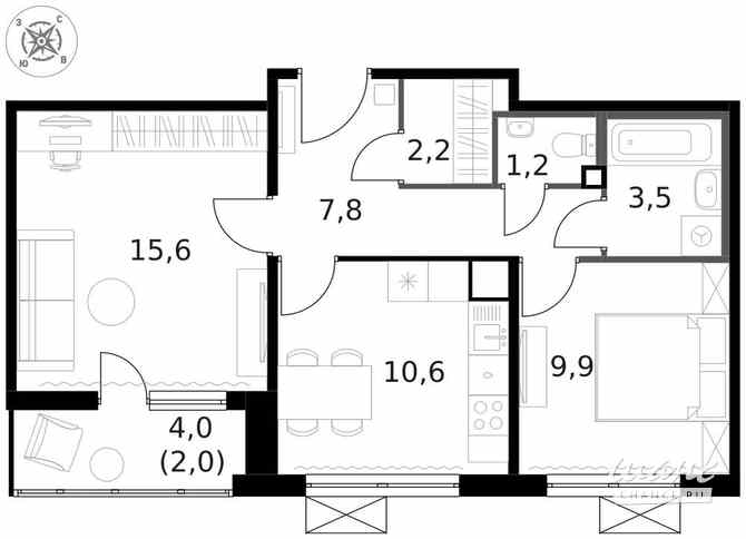 2-к квартира, 53.2 м², этаж 7/14 Москва - изображение 1