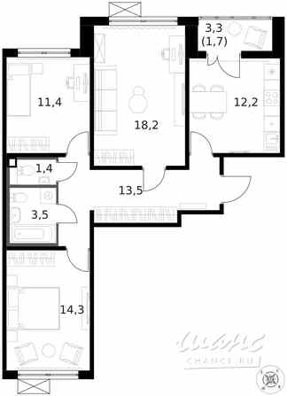 3-к квартира, 76.4 м², этаж 8/14 Москва - изображение 1