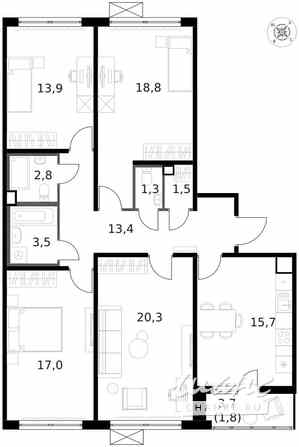 4-к квартира, 110.1 м², этаж 7/14 Москва - изображение 1