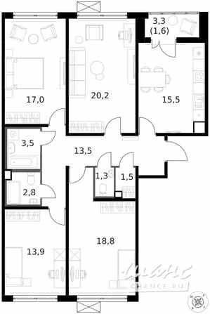 4-к квартира, 109.9 м², этаж 9/14 Москва - изображение 1