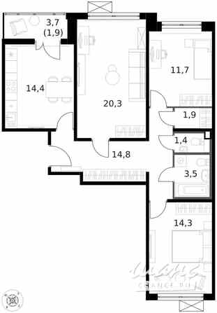 3-к квартира, 84.4 м², этаж 14/14 Москва - изображение 1
