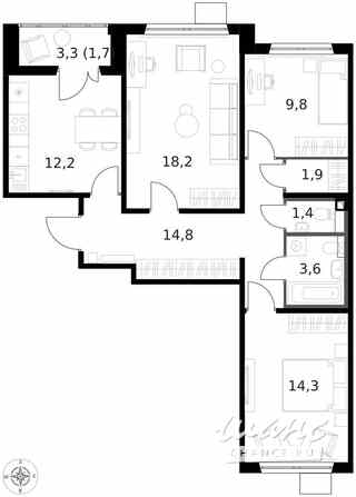 3-к квартира, 77.8 м², этаж 3/14 Москва - изображение 2