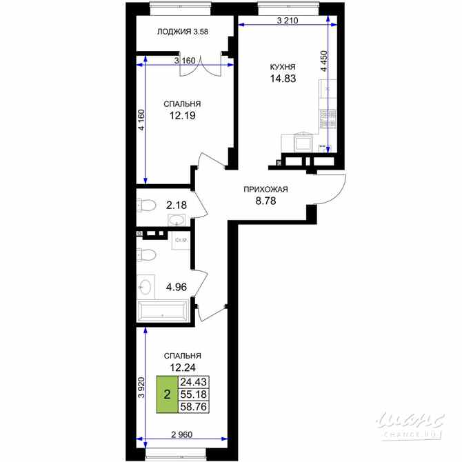2-к квартира, 56.97 м², этаж 2/7 Гурьевск - изображение 3