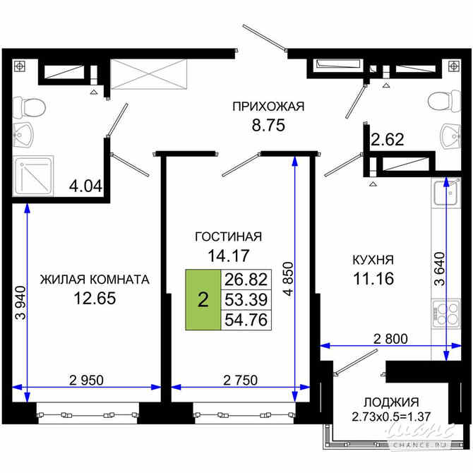 2-к квартира, 54.76 м², этаж 2/25 Ростов-на-Дону - изображение 3