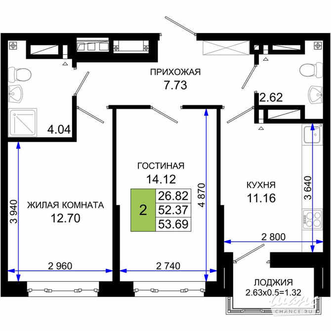 2-к квартира, 53.69 м², этаж 24/25 Ростов-на-Дону - изображение 3
