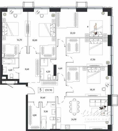 5-к квартира, 159.9 м², этаж 18/24 Москва - изображение 3