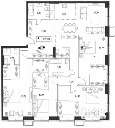5-к квартира, 162.2 м², этаж 20/24 Москва - изображение 3