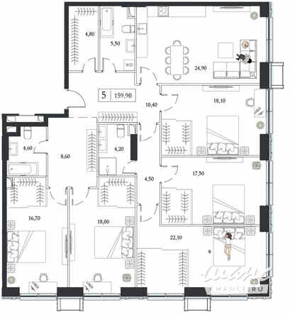 5-к квартира, 159.9 м², этаж 19/24 Москва - изображение 3