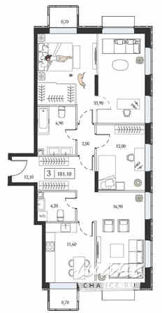 3-к квартира, 101.1 м², этаж 2/6 Москва - изображение 3
