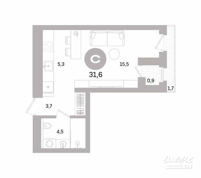 1-к квартира, 31.64 м², этаж 2/8 Санкт-Петербург - изображение 3
