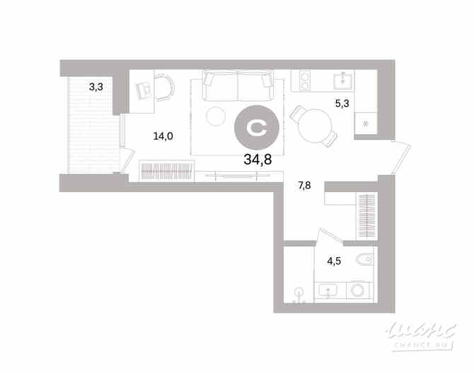 1-к квартира, 34.81 м², этаж 5/16 Санкт-Петербург - изображение 3