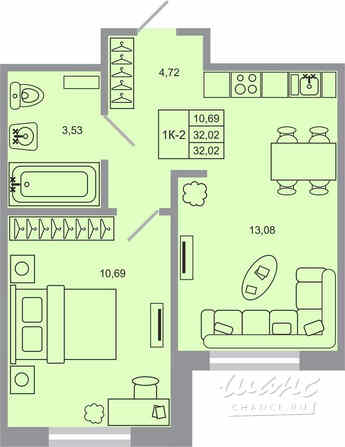 1-к квартира, 32.02 м², этаж 1/20 Бугры - изображение 1