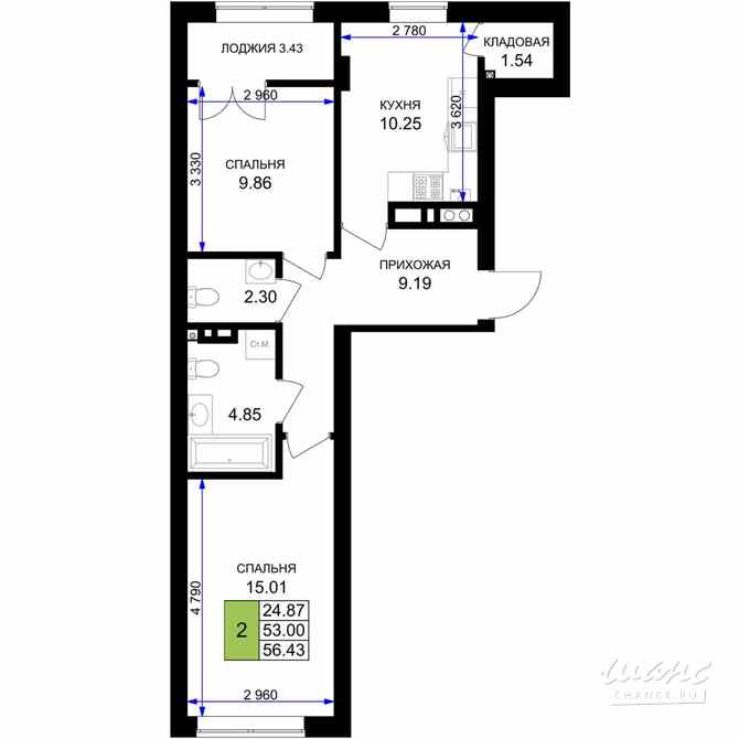 2-к квартира, 54.72 м², этаж 4/7 Гурьевск - изображение 3
