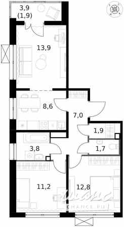 3-к квартира, 63.2 м², этаж 7/14 Москва - изображение 1