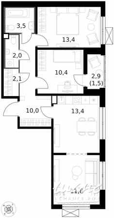 3-к квартира, 68.3 м², этаж 7/13 Москва - изображение 2