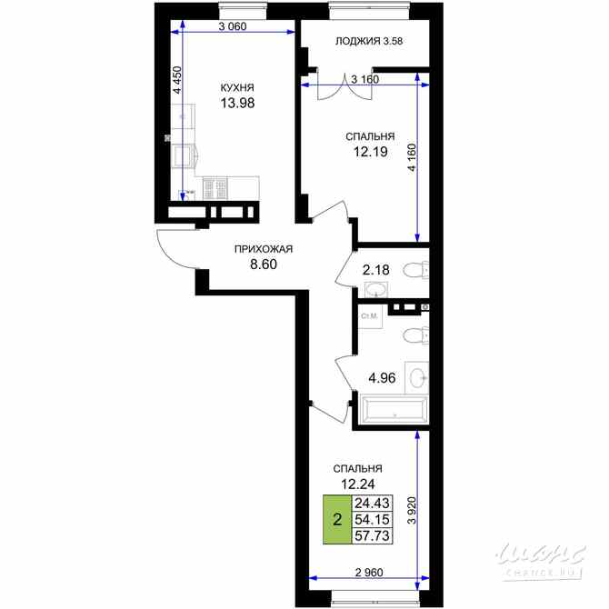 2-к квартира, 55.94 м², этаж 2/7 Гурьевск - изображение 3