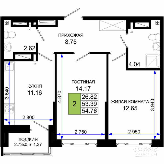 2-к квартира, 54.76 м², этаж 14/25 Ростов-на-Дону - изображение 3
