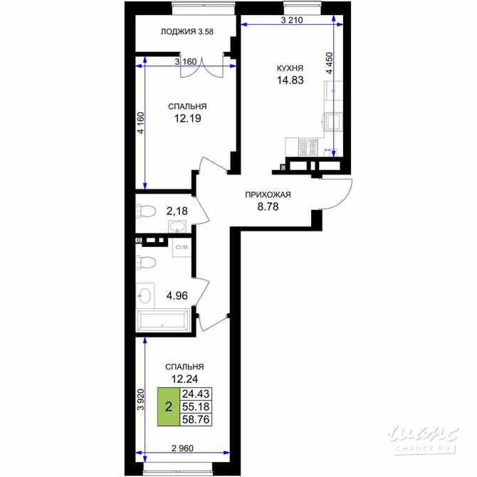 2-к квартира, 56.97 м², этаж 2/7 Гурьевск - изображение 3