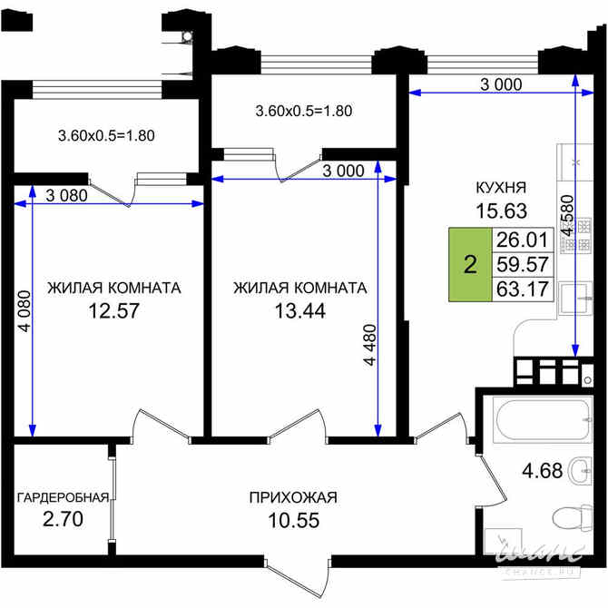 2-к квартира, 63.17 м², этаж 7/8 Новороссийск - изображение 3