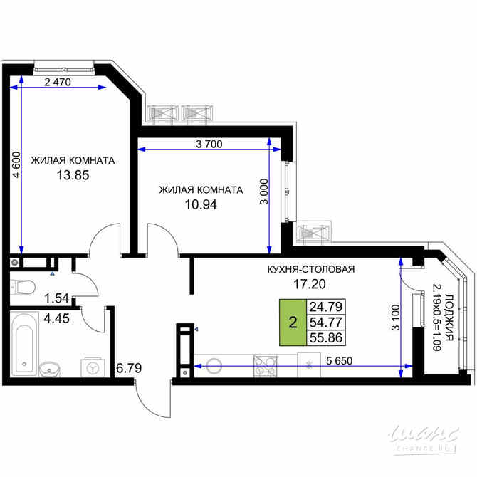 2-к квартира, 55.86 м², этаж 18/18 Краснодар - изображение 2