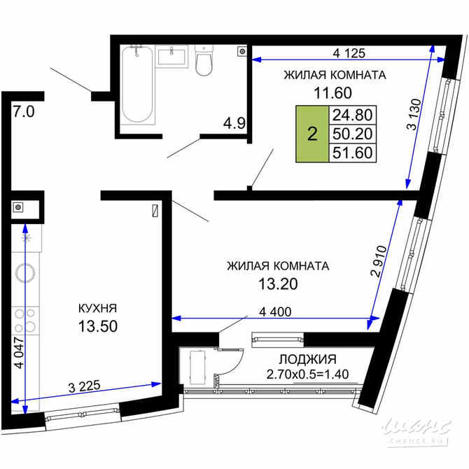 2-к квартира, 51.6 м², этаж 2/18 Краснодар - изображение 3