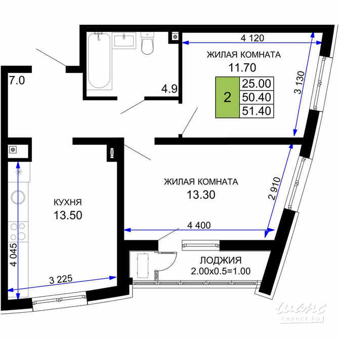 2-к квартира, 51.4 м², этаж 2/18 Краснодар - изображение 2