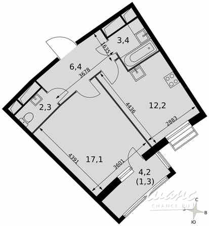 1-к квартира, 42.7 м², этаж 9/16 Москва - изображение 1