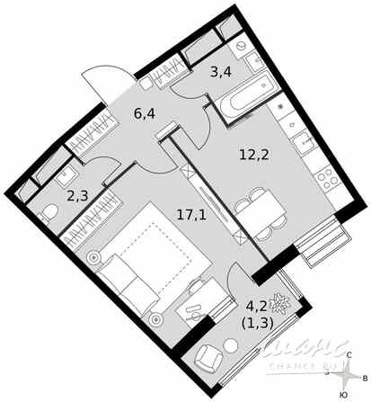 1-к квартира, 42.7 м², этаж 9/16 Москва - изображение 2