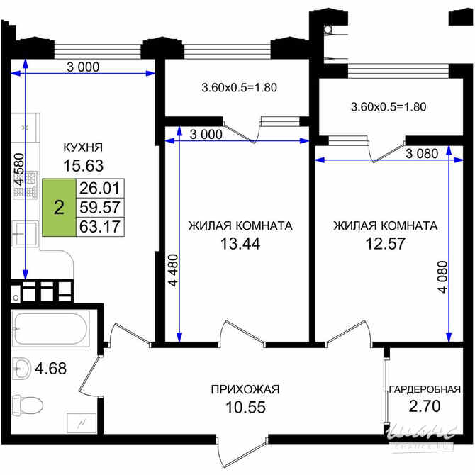 2-к квартира, 63.17 м², этаж 5/8 Новороссийск - изображение 3