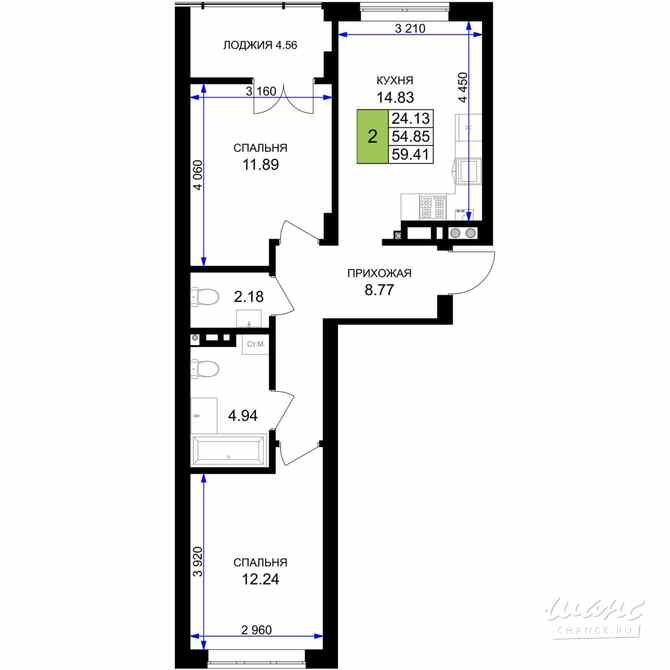 2-к квартира, 57.13 м², этаж 2/7 Гурьевск - изображение 3