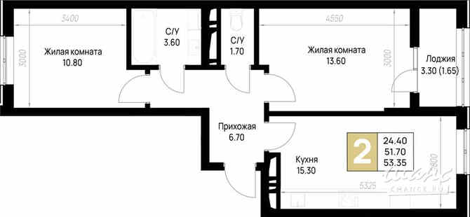 2-к квартира, 53.35 м², этаж 2/12 Анапа - изображение 3