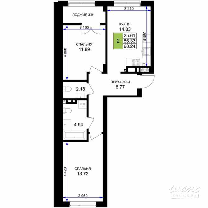 2-к квартира, 58.29 м², этаж 3/7 Гурьевск - изображение 3