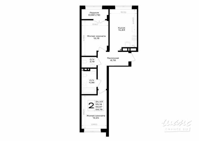 2-к квартира, 56.97 м², этаж 2/7 Гурьевск - изображение 3