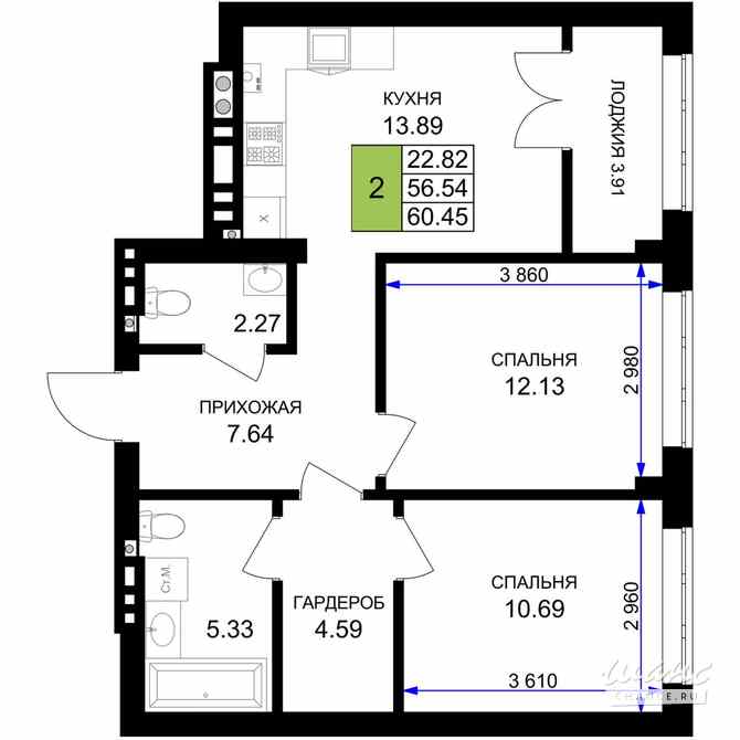 2-к квартира, 58.5 м², этаж 2/7 Гурьевск - изображение 3