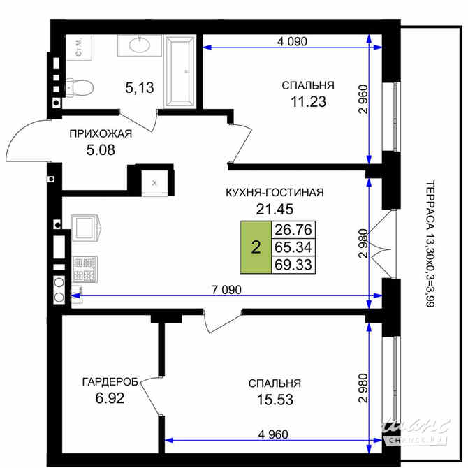 2-к квартира, 70 м², этаж 1/7 Гурьевск - изображение 3