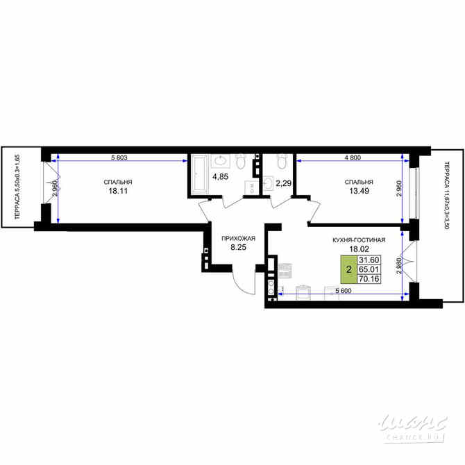 2-к квартира, 70.8 м², этаж 1/7 Гурьевск - изображение 3