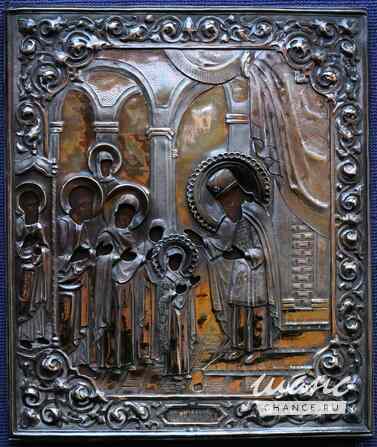 Старинный образ «Введение во храм Пресвятой Богородицы» в серебряном окладе. Москва, 1862 год. Санкт-Петербург - изображение 2