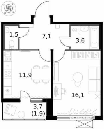 1-к квартира, 42.2 м², этаж 13/14 Москва - изображение 1