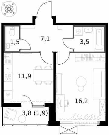 1-к квартира, 42.1 м², этаж 3/13 Москва - изображение 1