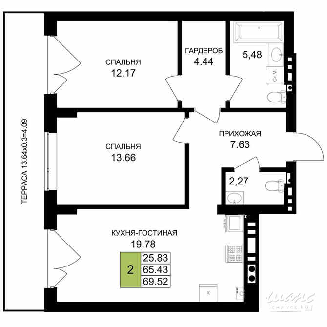 2-к квартира, 70.6 м², этаж 1/7 Гурьевск - изображение 3