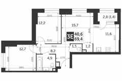 3-к квартира, 69.4 м², этаж 4/28