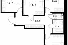 3-к квартира, 76.1 м², этаж 13/14