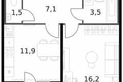 1-к квартира, 42.1 м², этаж 3/13