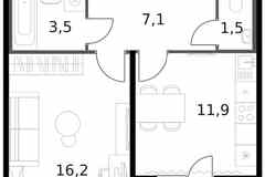 1-к квартира, 42.1 м², этаж 9/13