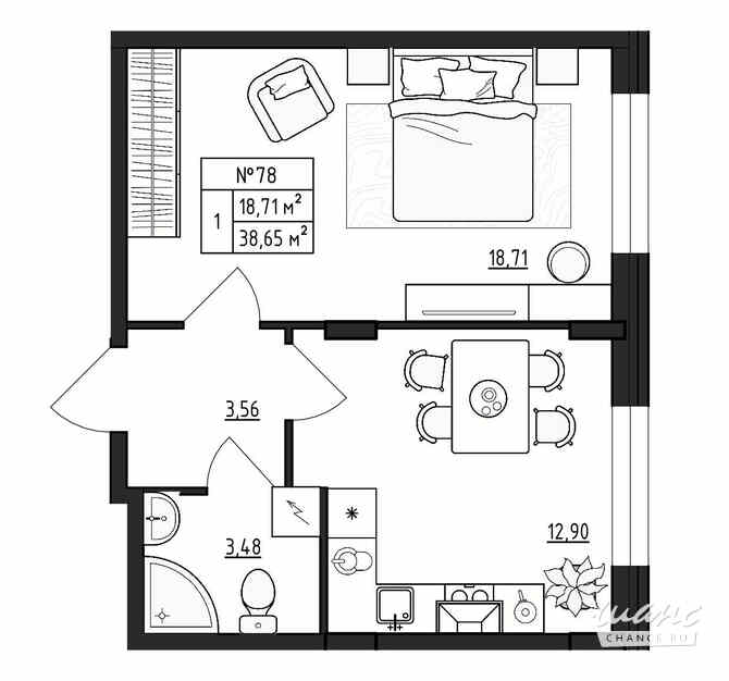 1-к квартира, 38.65 м², этаж 1/4 Гатчина - изображение 3